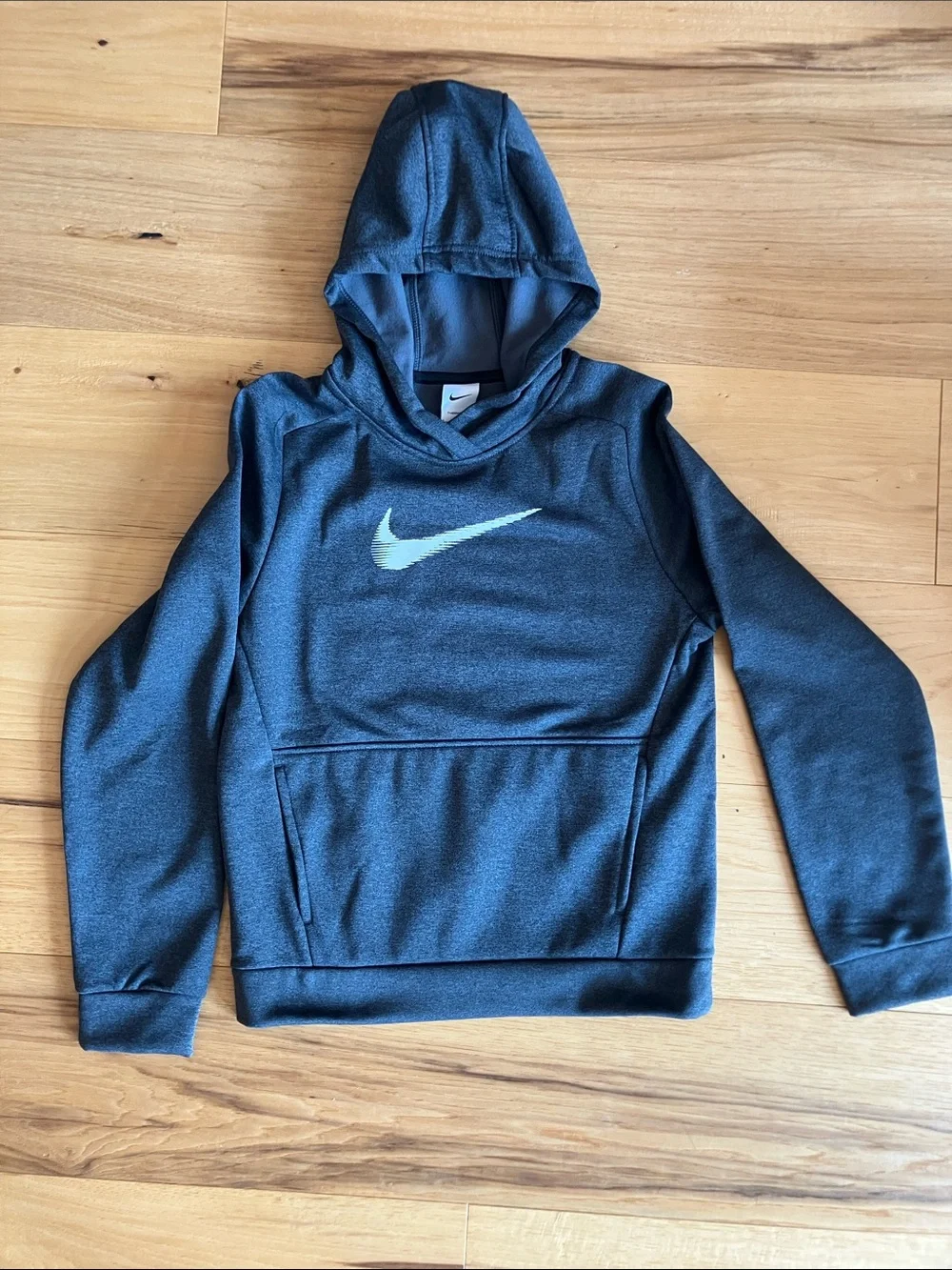 Nike Dark Heather Gray Hoodie with Swoosh Therma-Fit, NWOT, Youth Large